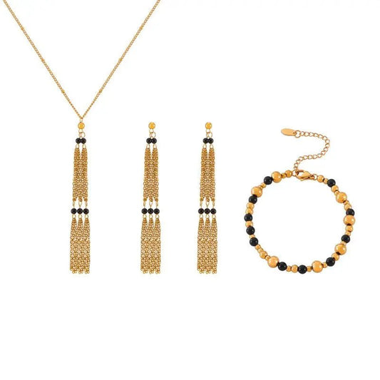 Classic Black and Gold Tassel Jewelry Set - mifjewelry