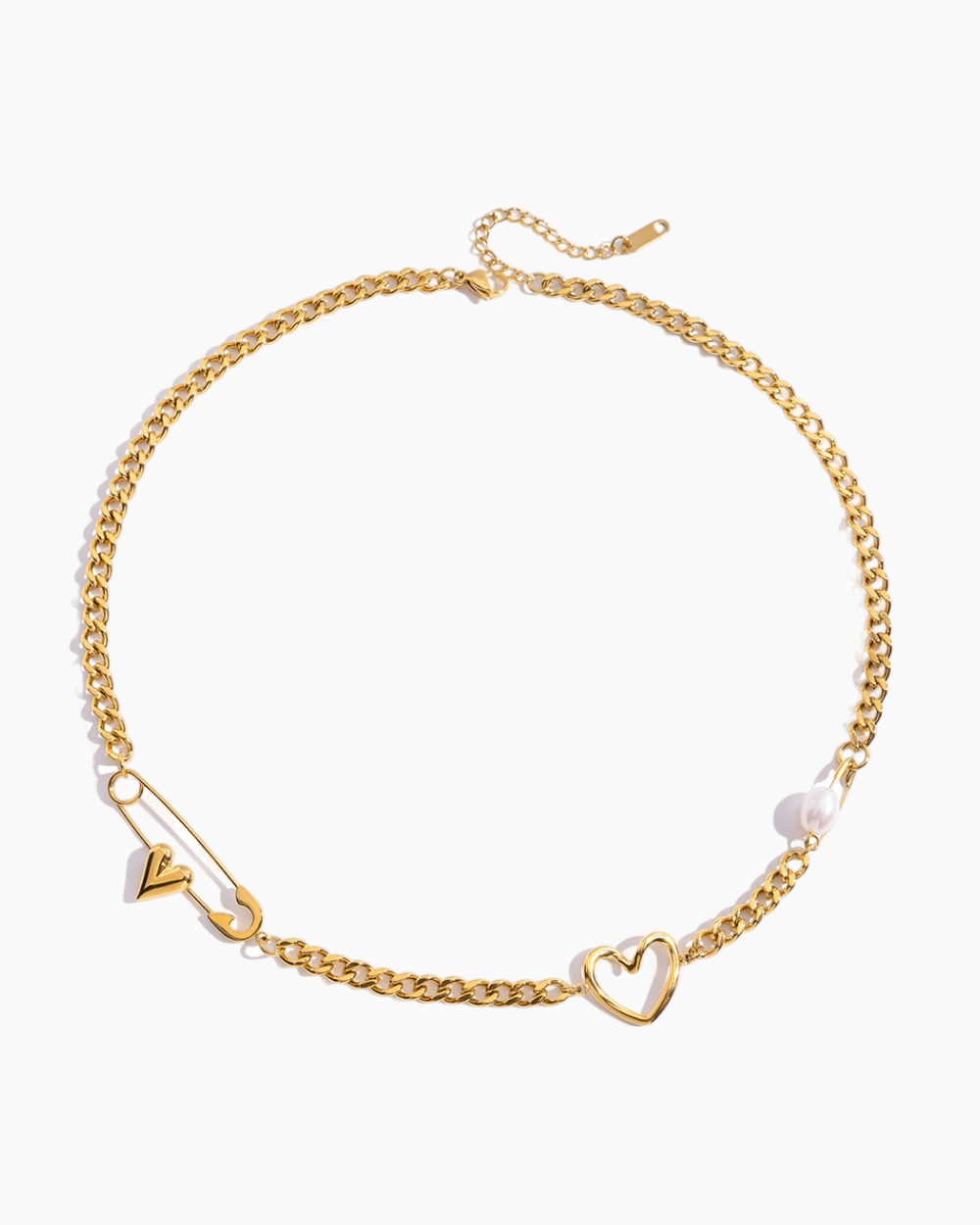 Heart-Pin Chain Necklace
