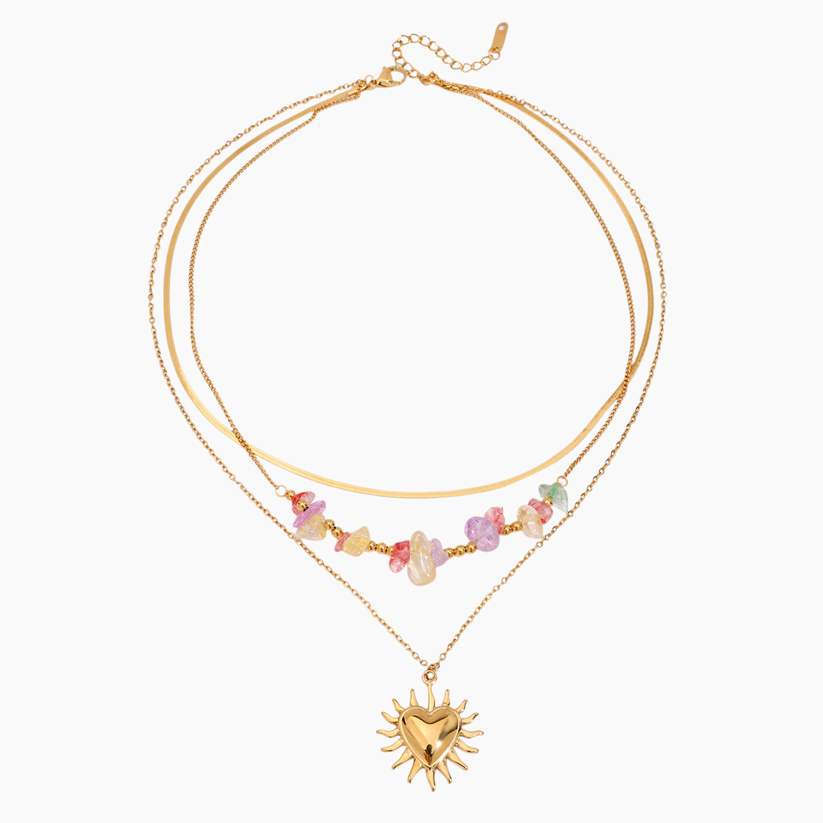 Sun-Kissed Heart & Gemstone Layered Necklace