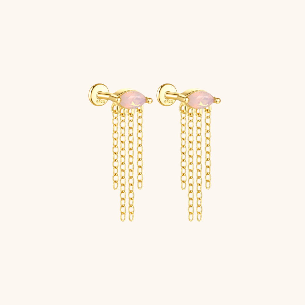 Opal Chain Drop Stud Earrings
