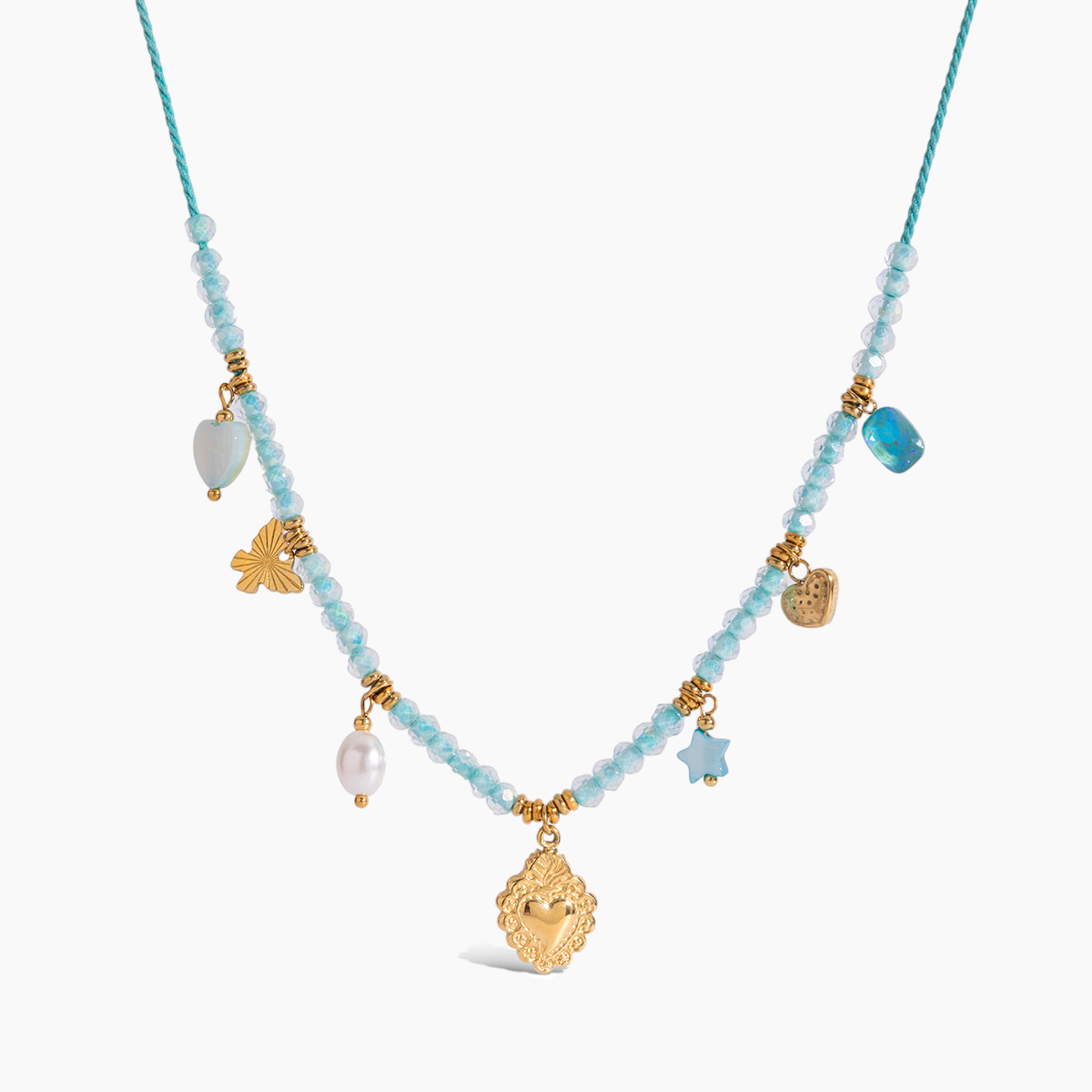 Aqua Bloom Charm Necklace