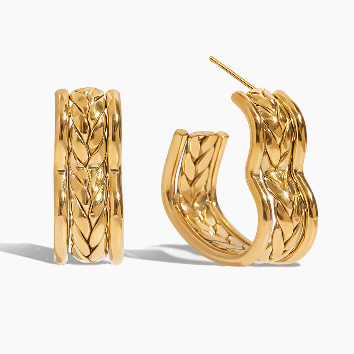 Golden Woven Wave Hoops