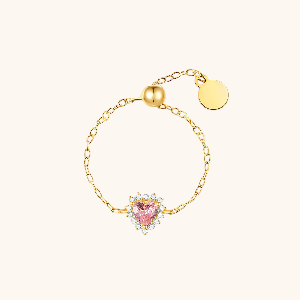 Adjustable Pink Heart Chain Ring