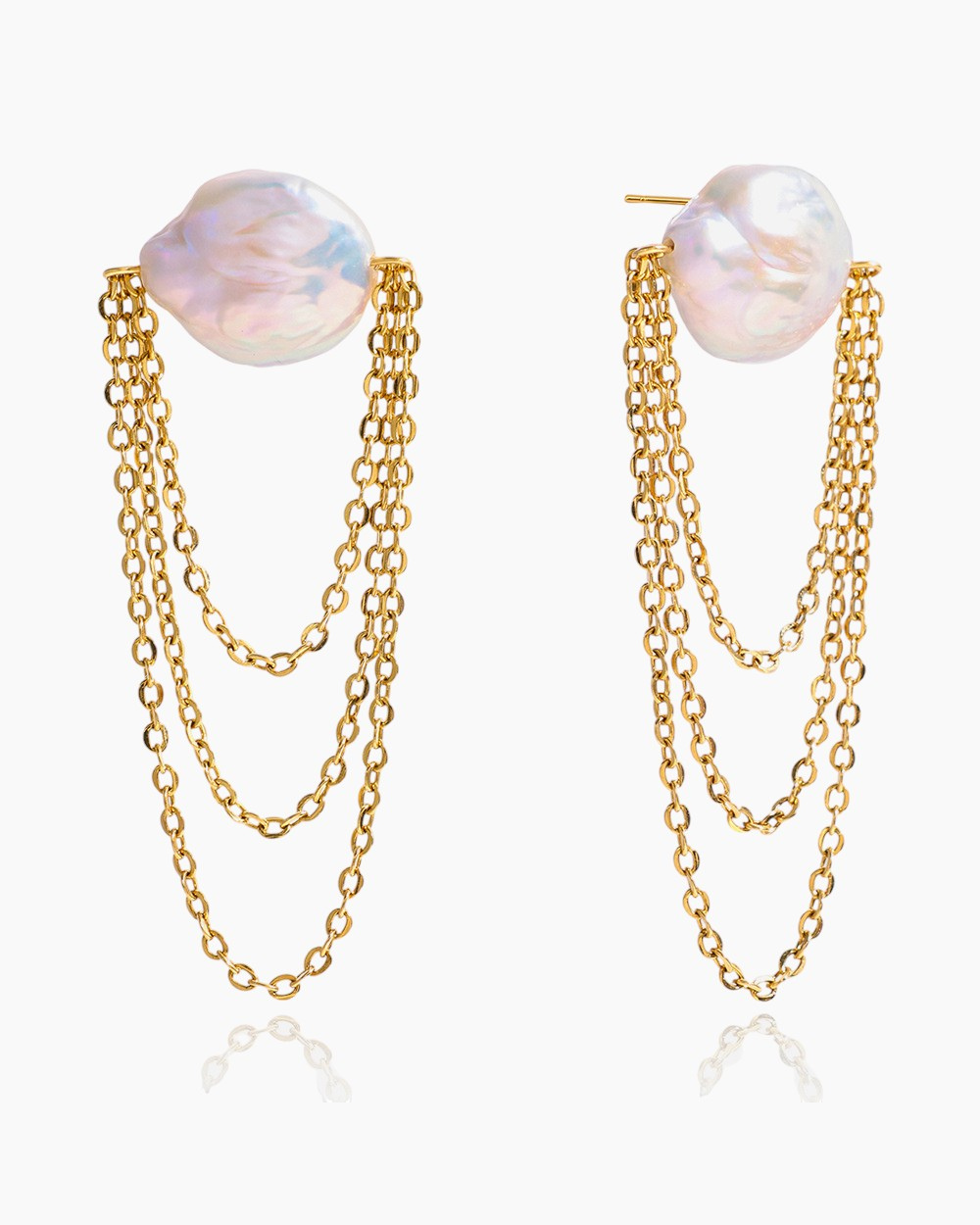 Baroque Pearl Layered Chain Earrings