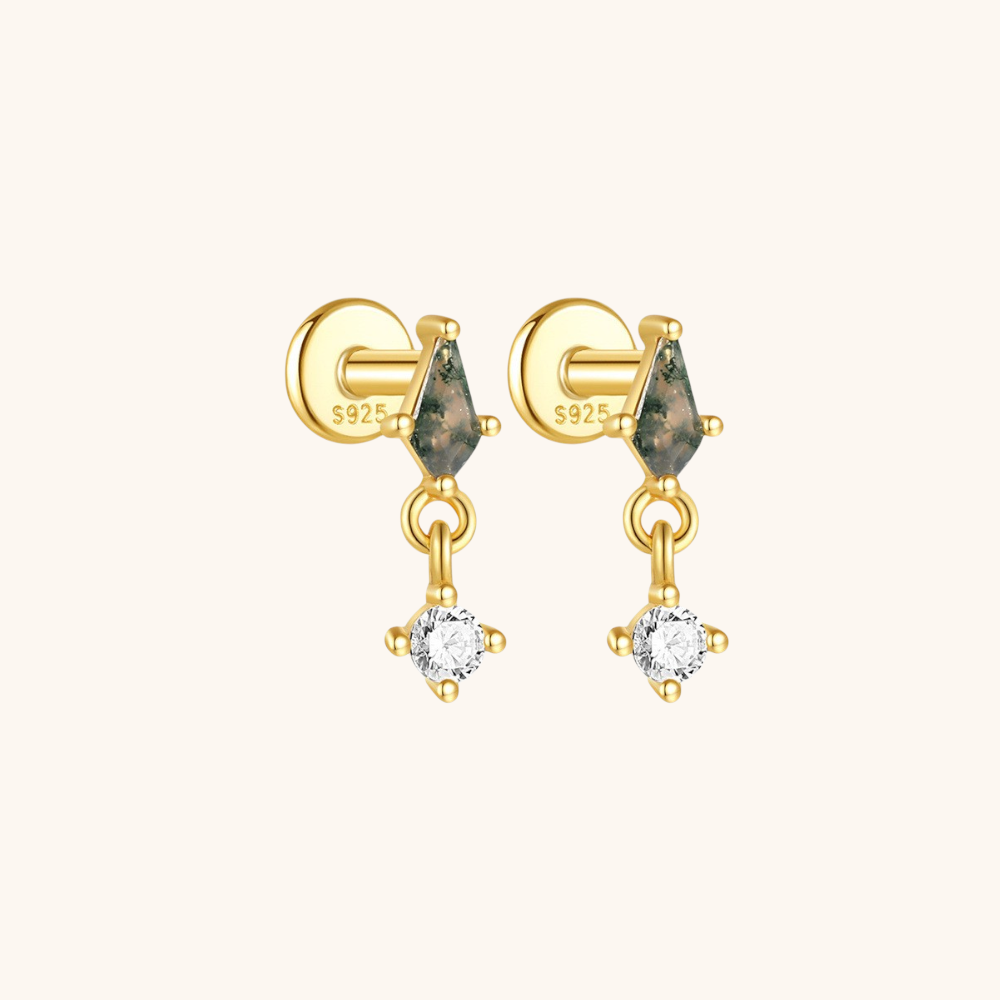 Moss Agate & Zirconia Star Drop Earrings