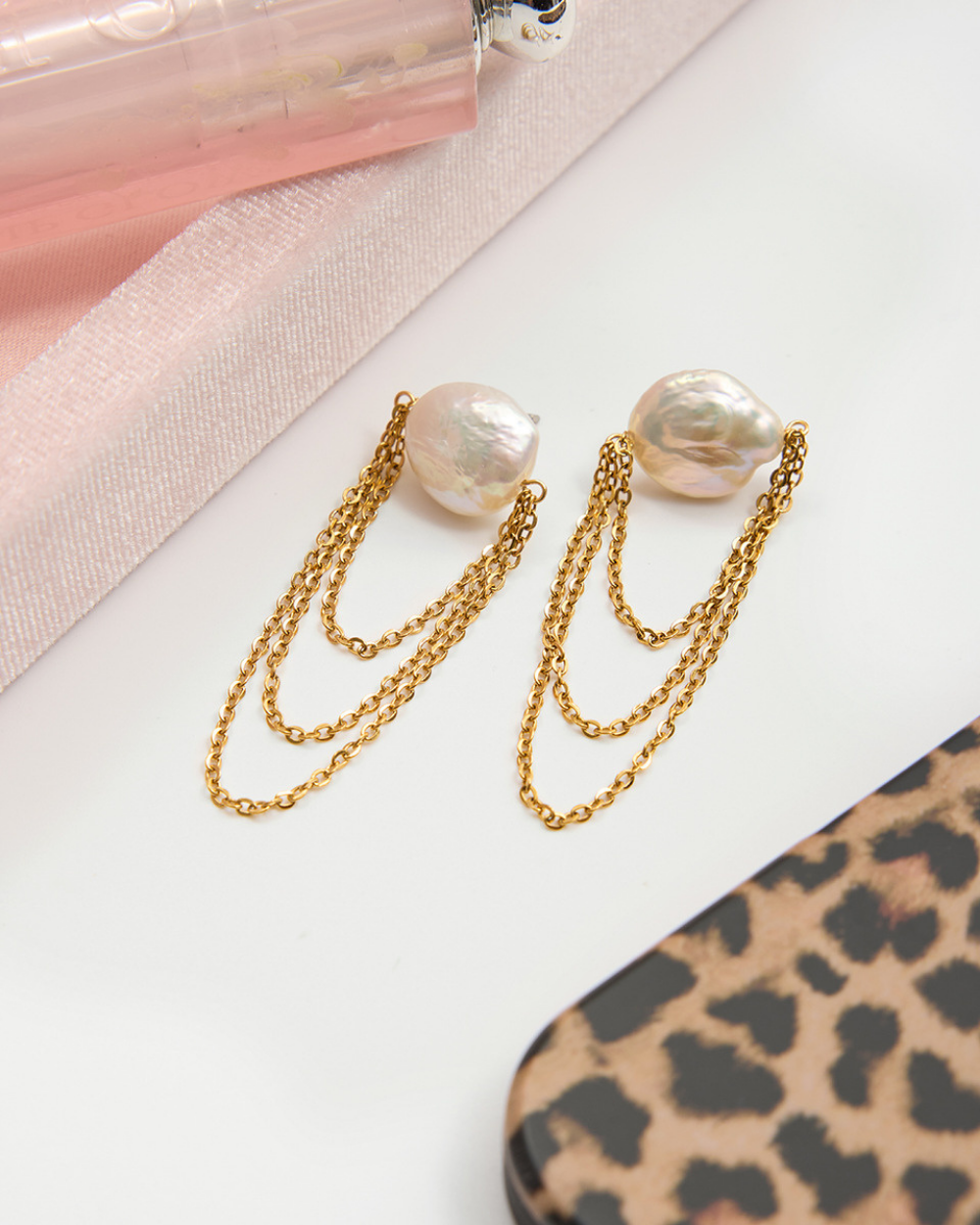 Baroque Pearl Layered Chain Earrings