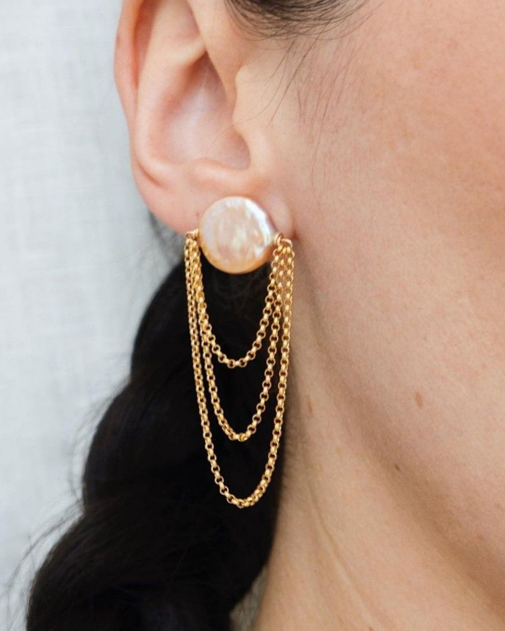 Baroque Pearl Layered Chain Earrings