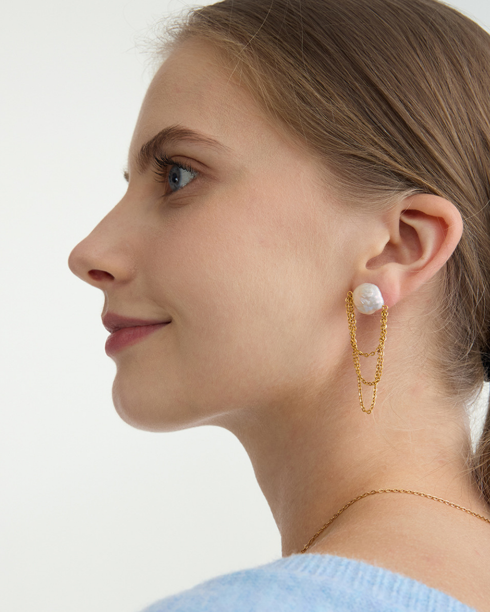Baroque Pearl Layered Chain Earrings