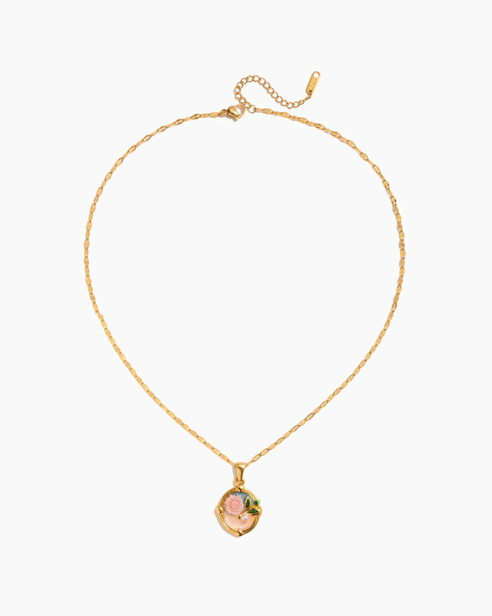 Vintage Pink Rose Pendant Necklace
