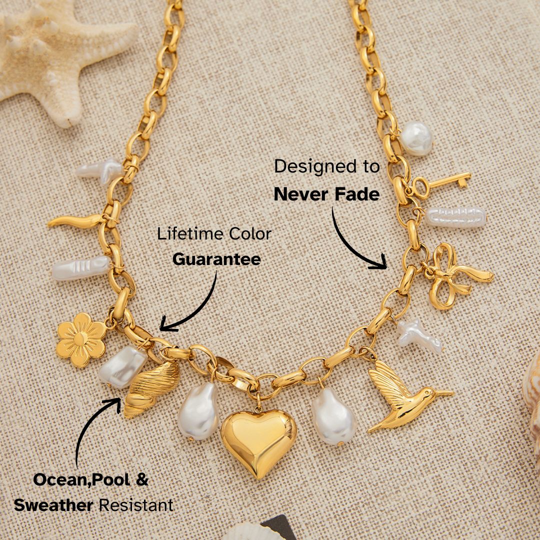Ocean Heart Pearl Charm Necklace