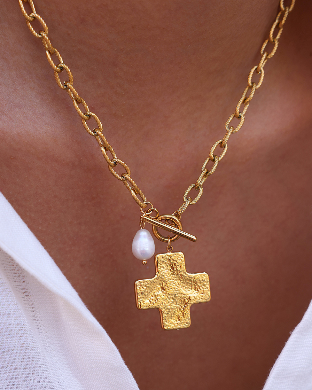 Hammered Cross Pendant Necklace
