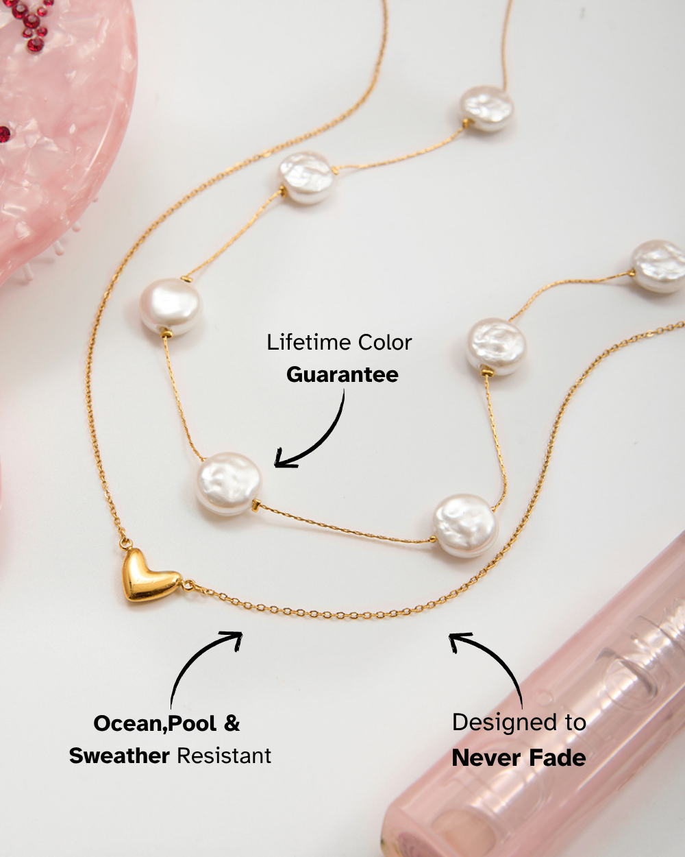 Layered Pearl Heart Pendant Necklace