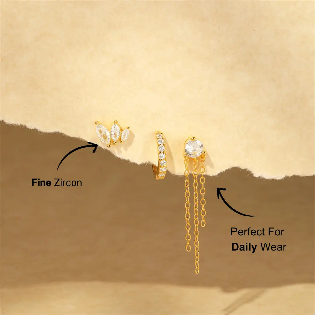 Marquise Petal Chain Drop Earring Set