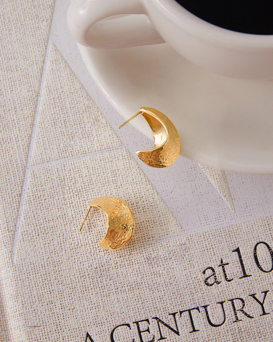 Hammered Leaf Hoop Earrings