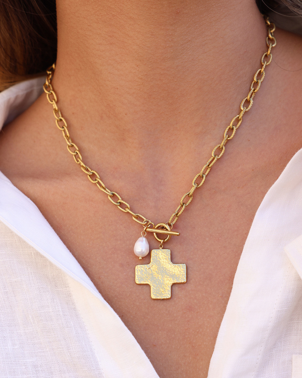 Hammered Cross Pendant Necklace