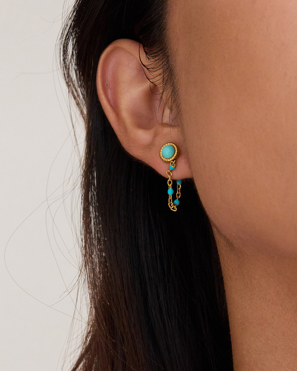 Turquoise Beaded Chain Stud Earrings