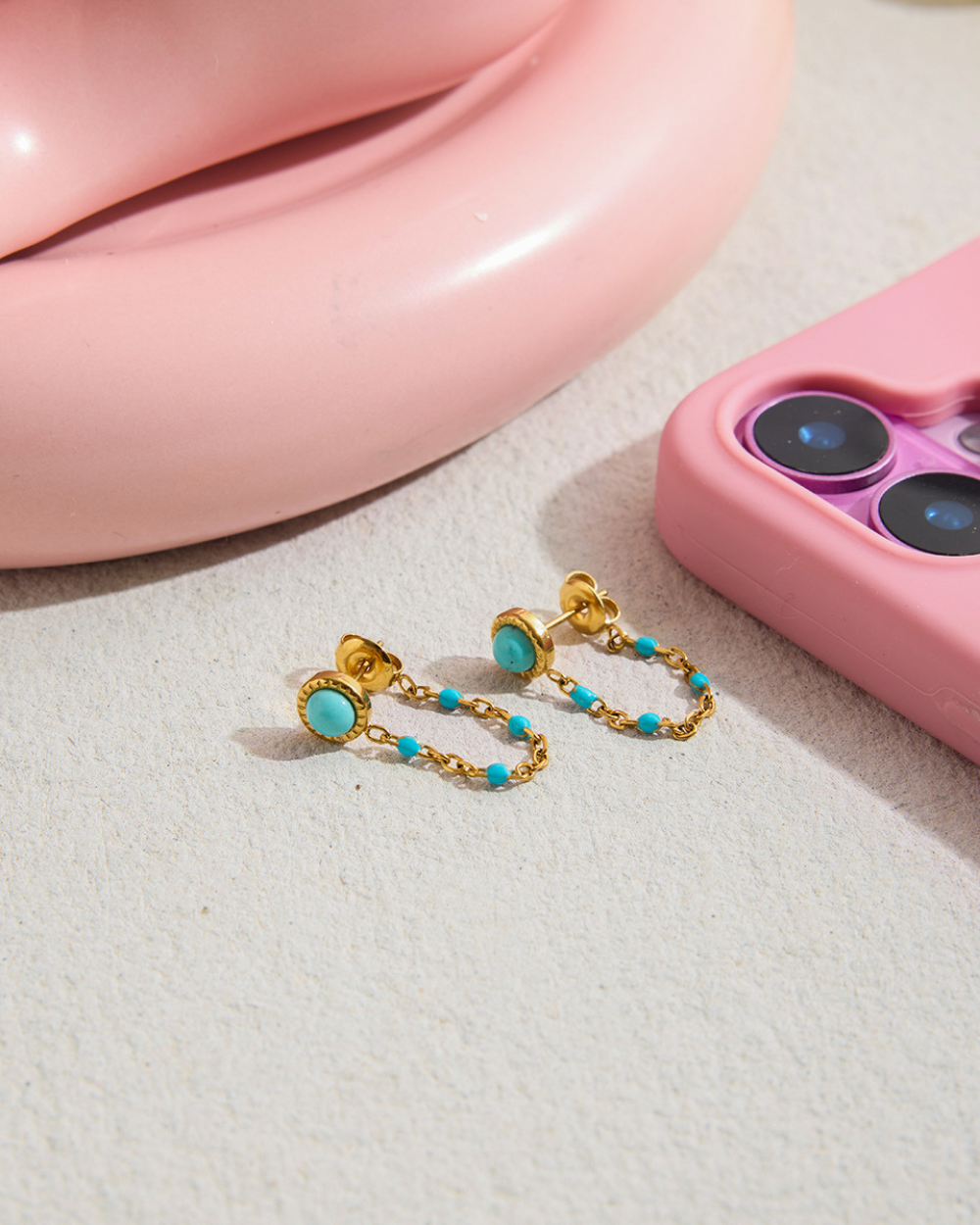 Turquoise Beaded Chain Stud Earrings