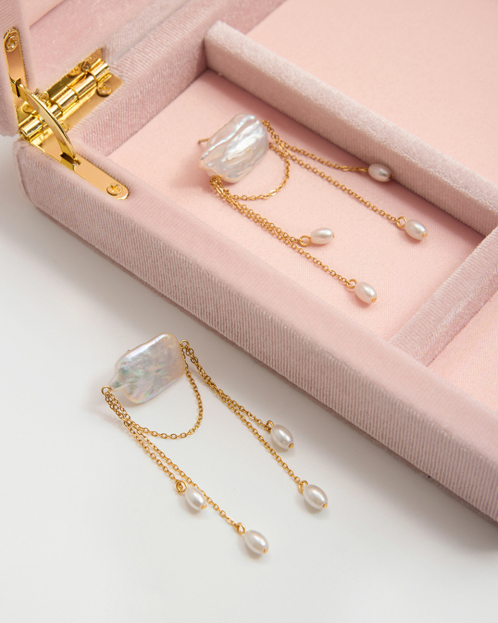Baroque Pearl Chain Drop Earrings