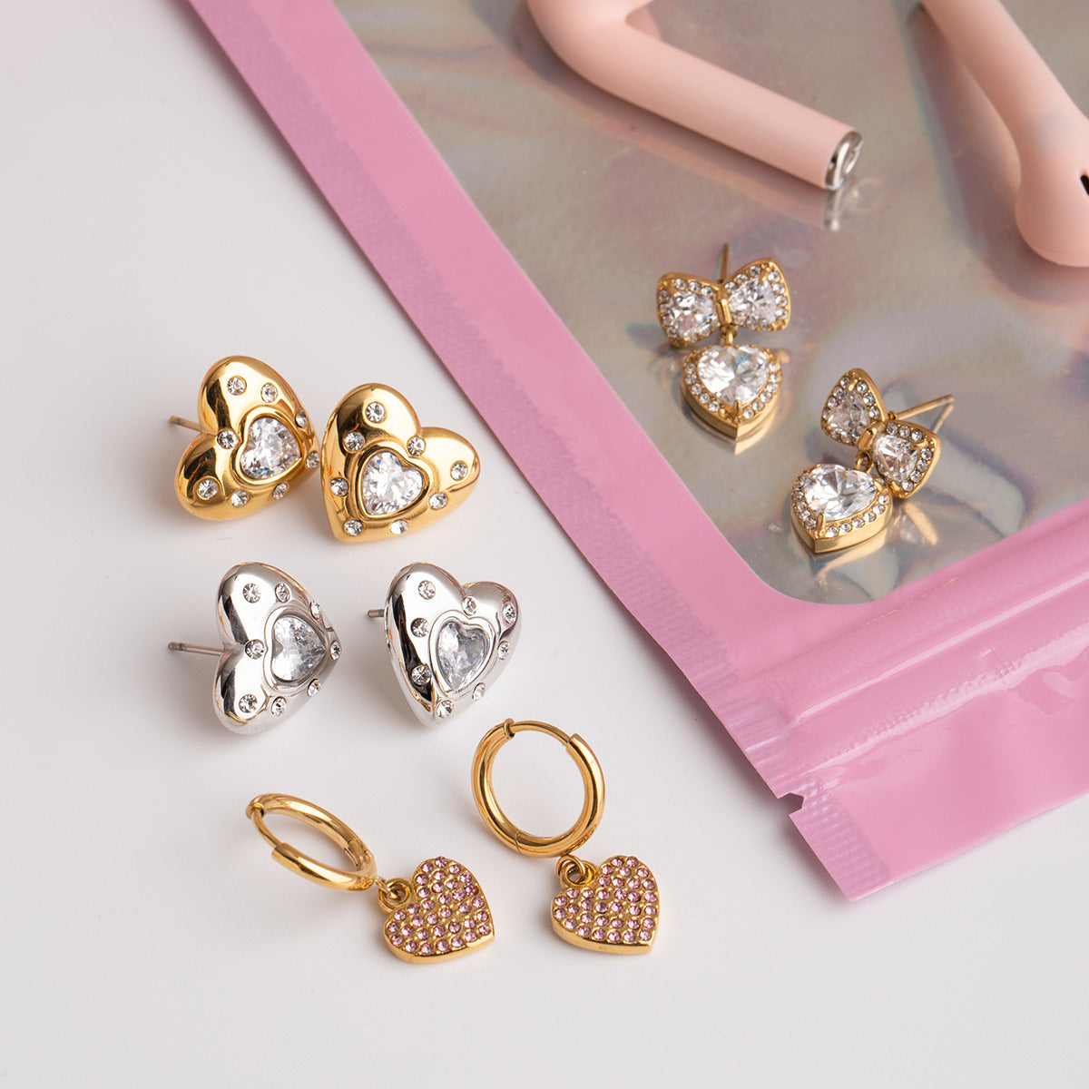 Blush Spark Heart Hoop Earrings