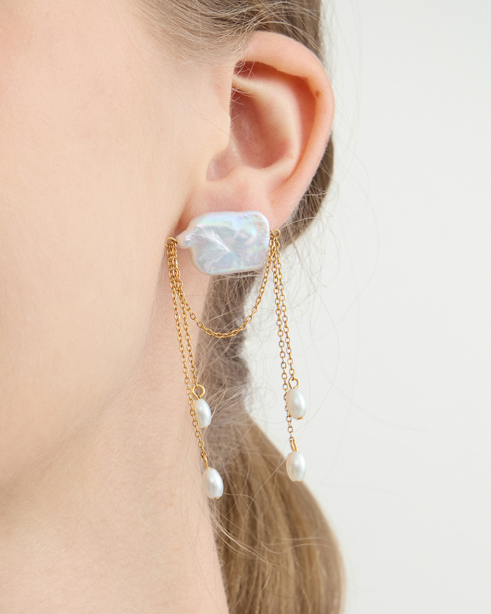 Baroque Pearl Chain Drop Earrings