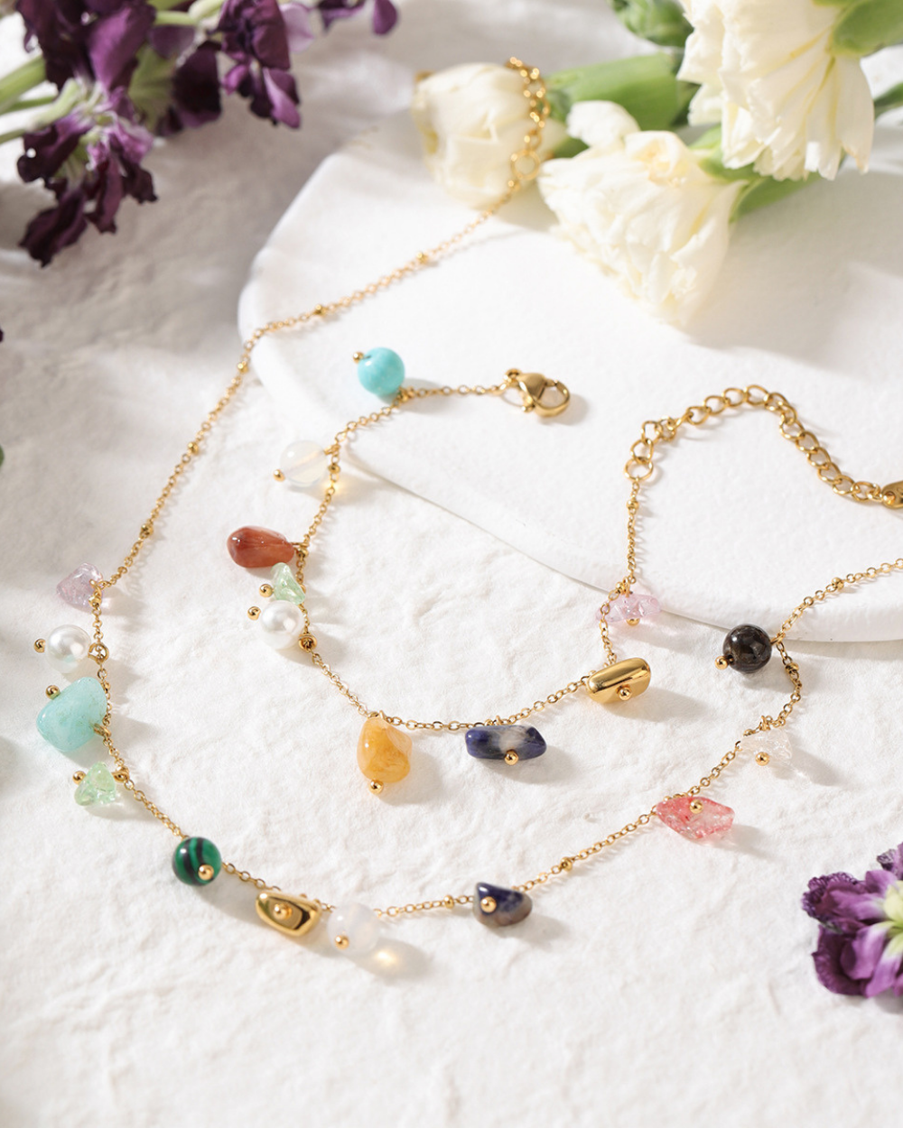 Boho Gemstone Charm Bracelet