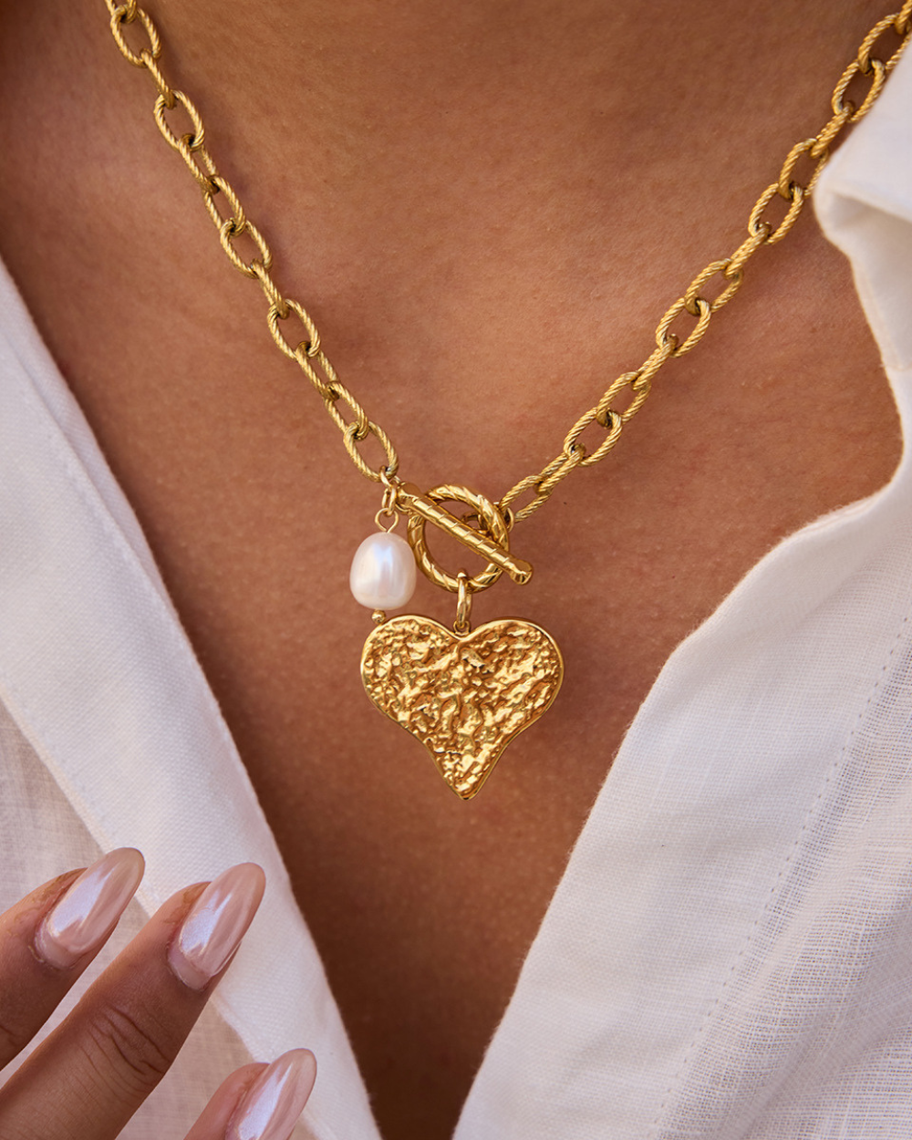 Hammered Heart Charm Necklace