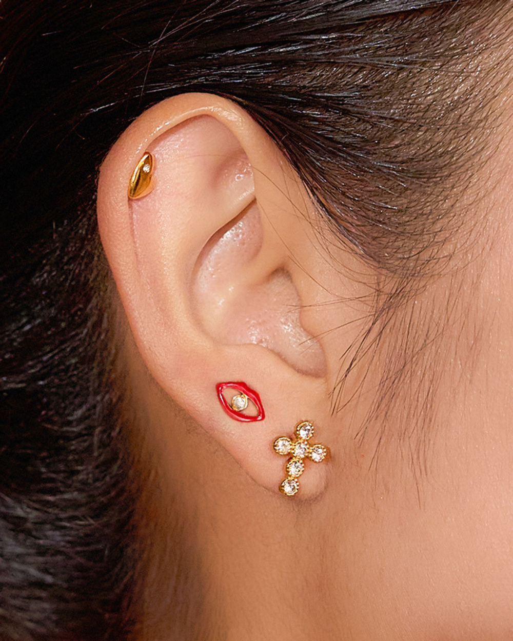 Triple Charm Stud Earring Set