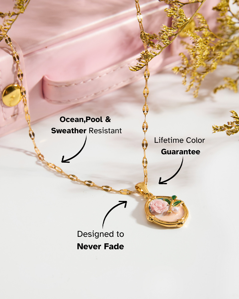 Vintage Pink Rose Pendant Necklace