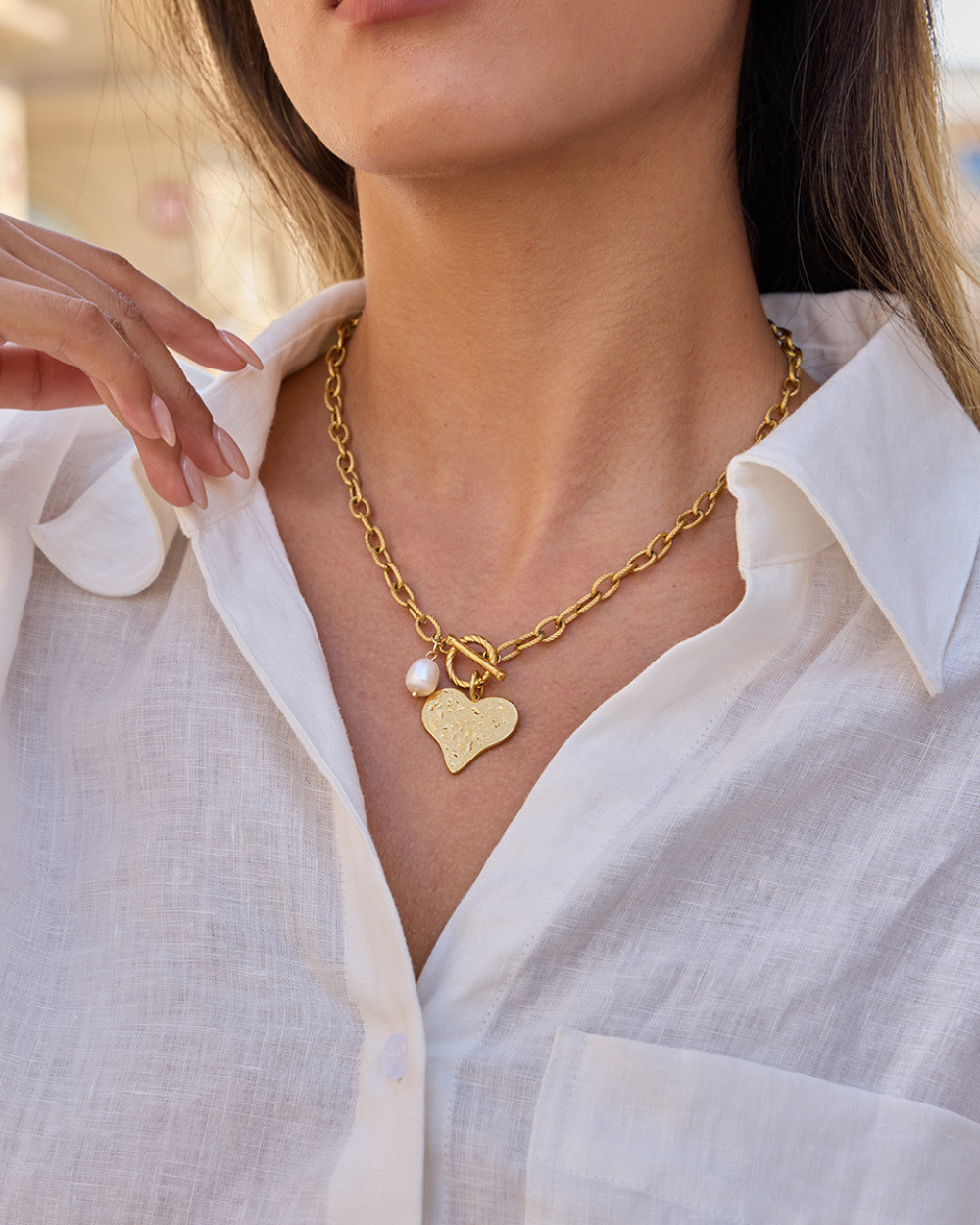 Hammered Heart Charm Necklace