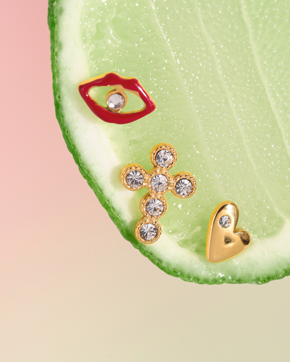 Triple Charm Stud Earring Set