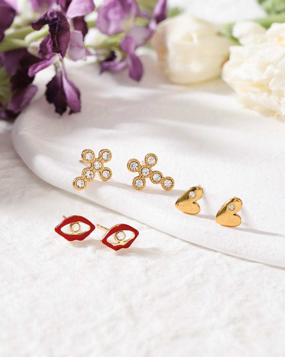 Triple Charm Stud Earring Set