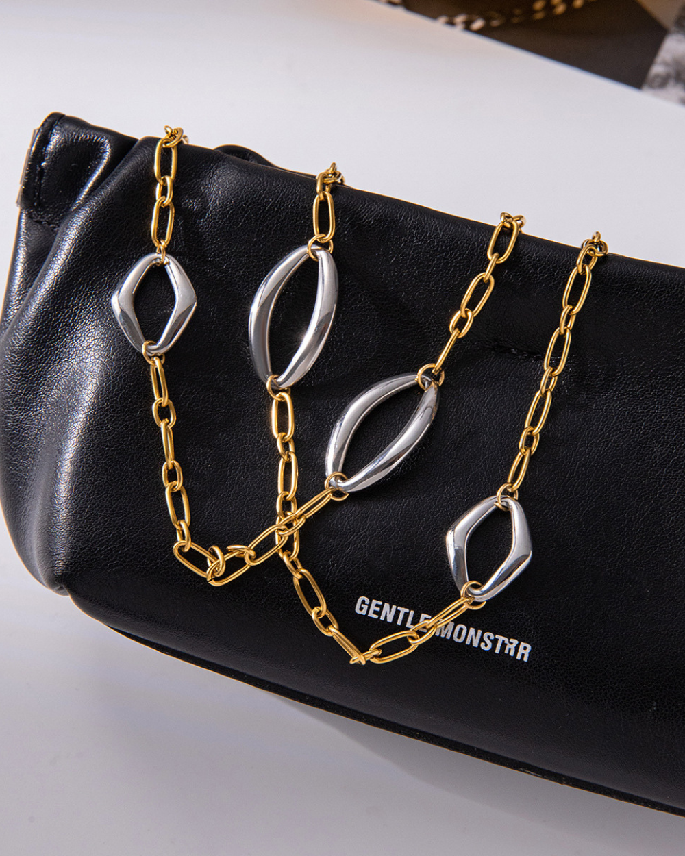 Bi-Color Shell Link Long Necklace