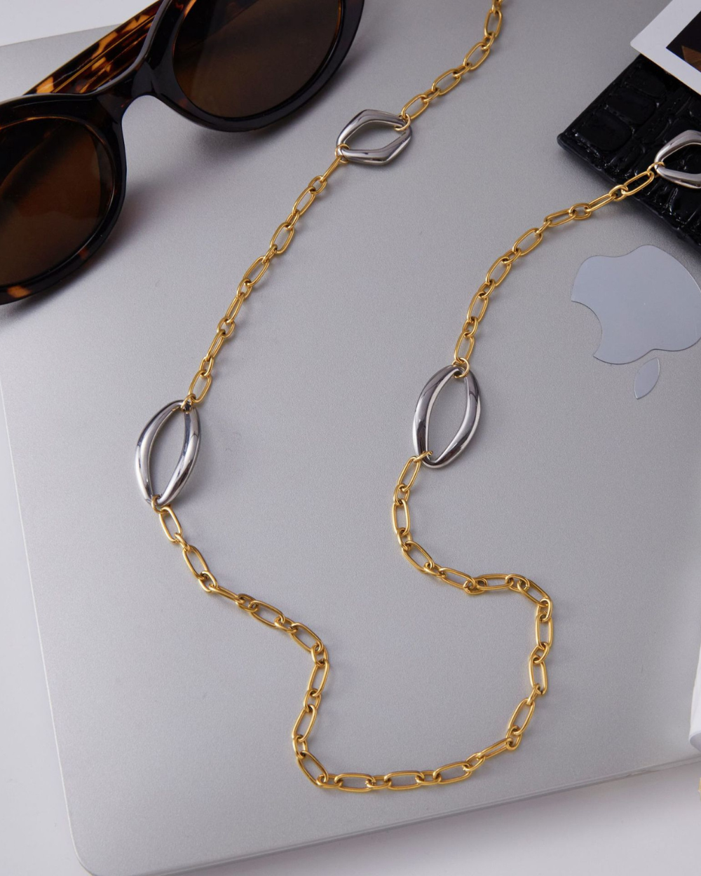 Bi-Color Shell Link Long Necklace