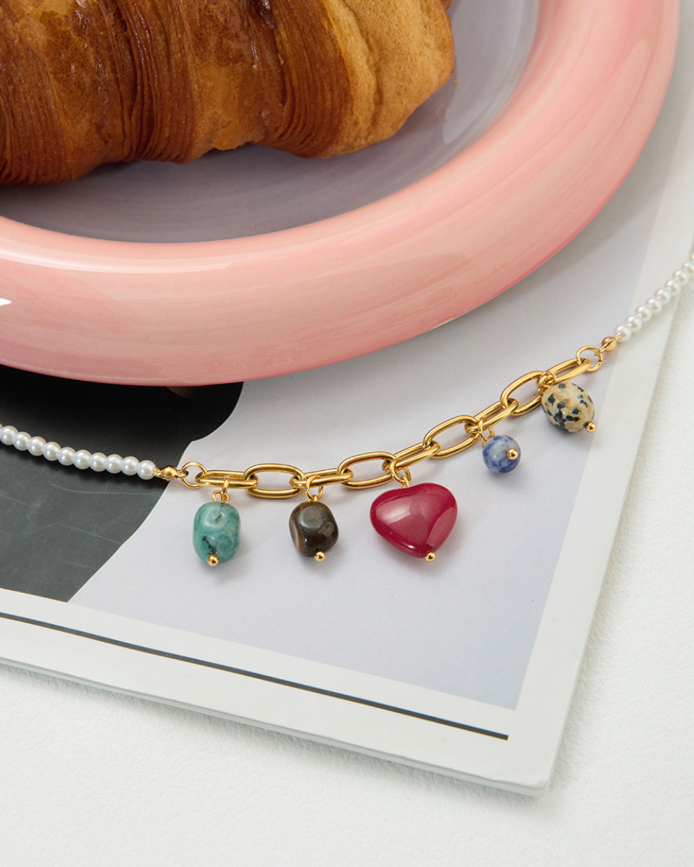 Gemstone Heart & Pearl Pendant Necklace