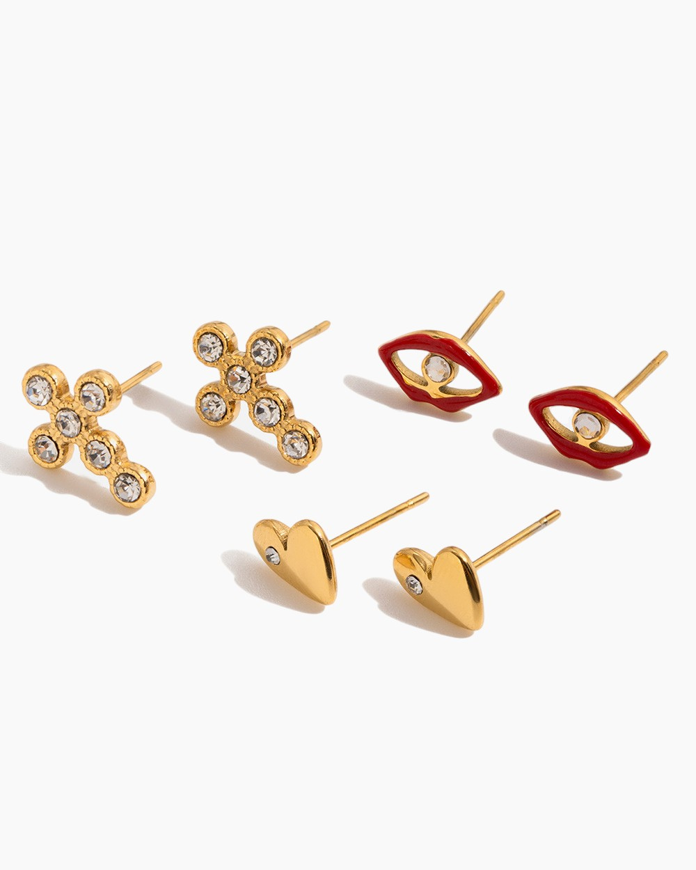 Triple Charm Stud Earring Set