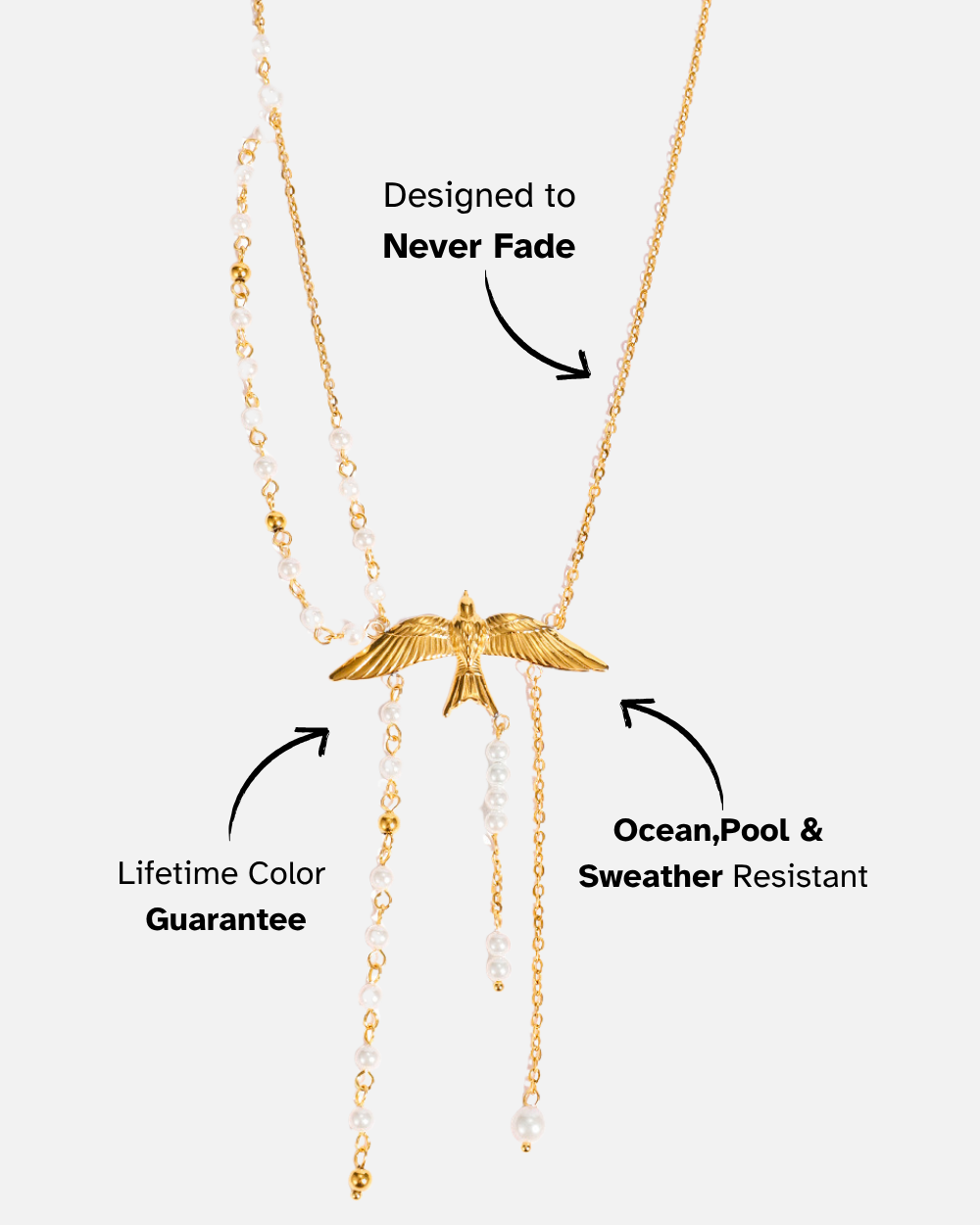 Golden Bird & Pearl Y Necklace