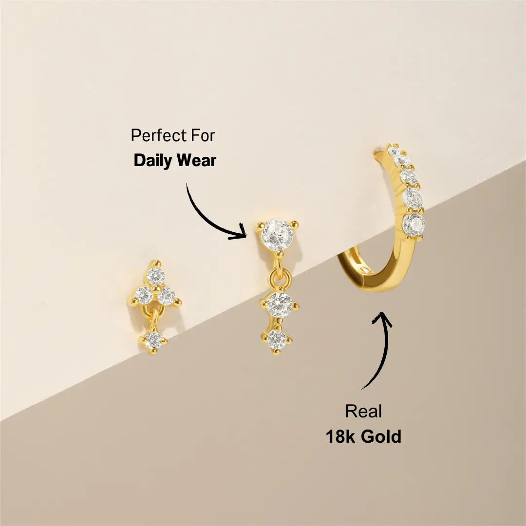 Dainty Zircon Drop and Hoop Earring Set