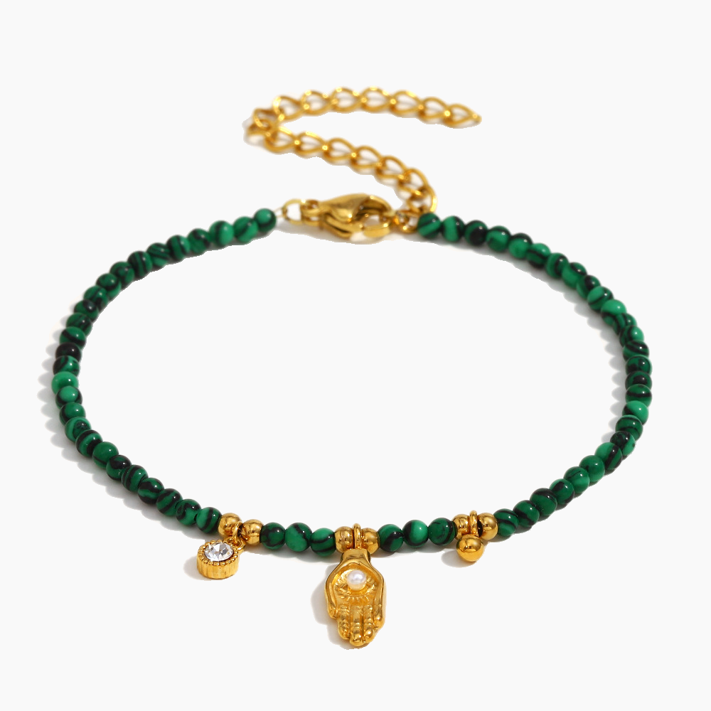 Sacred Hamsa Beaded Bracelet – Malachite Green
