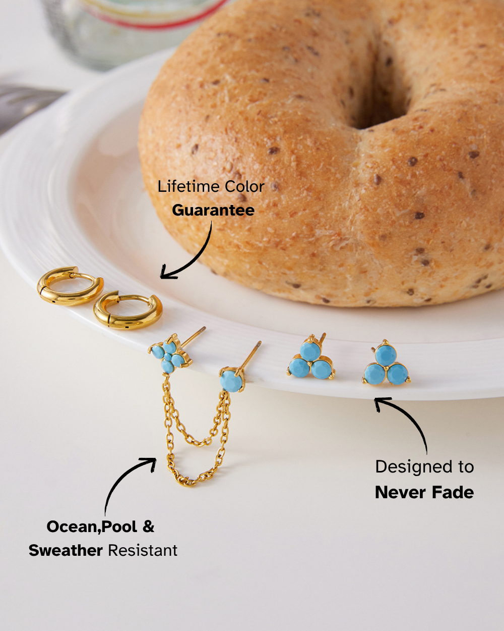 Blue Gem Geometry Chain Earrings Set