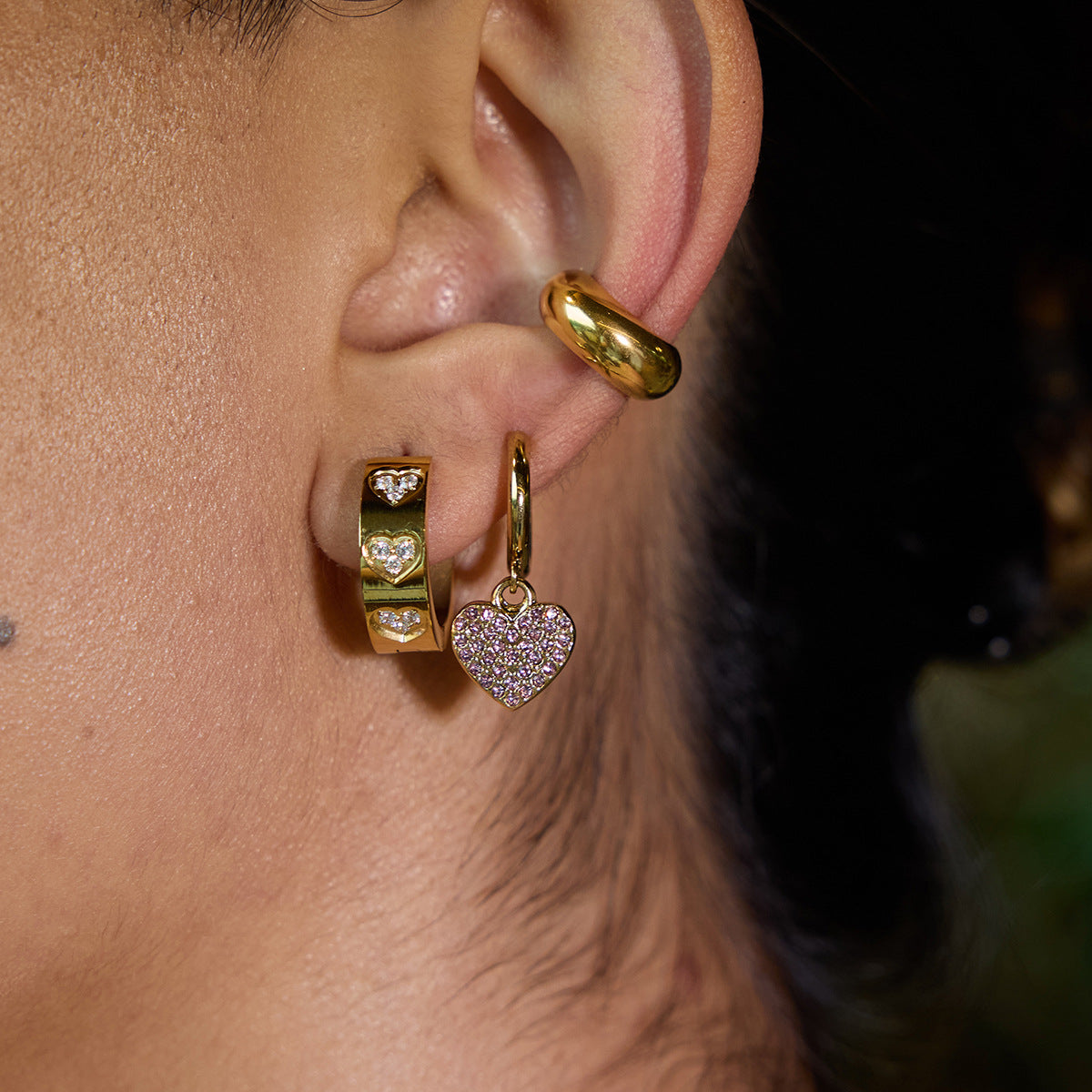 Blush Spark Heart Hoop Earrings