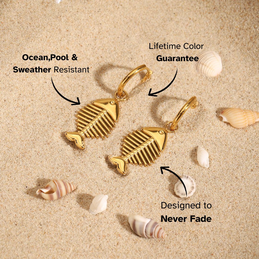 Golden Fishbone Drop Earrings