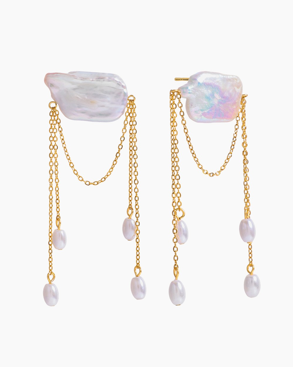 Baroque Pearl Chain Drop Earrings