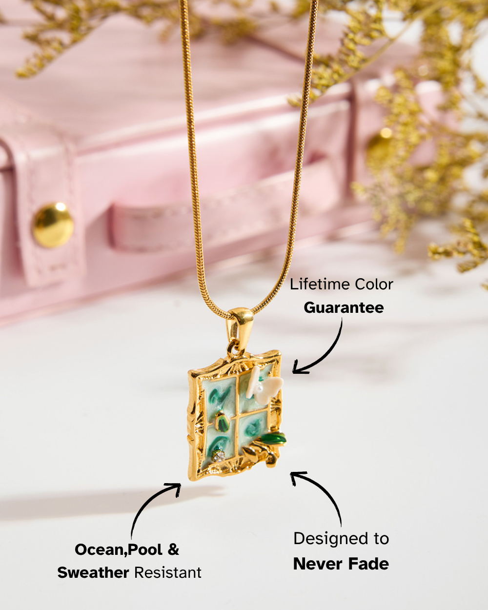 Vintage Enamel Frame Pendant Necklace