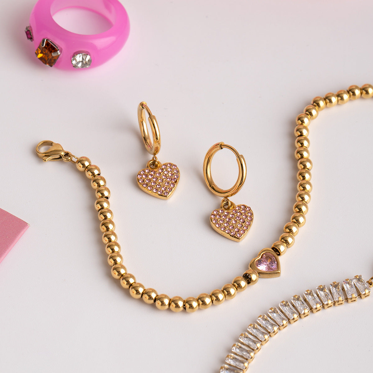 Blush Spark Heart Hoop Earrings