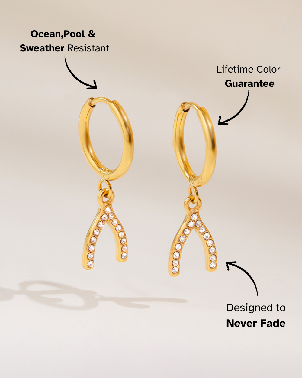 Crystal Wishbone Hoop Earrings