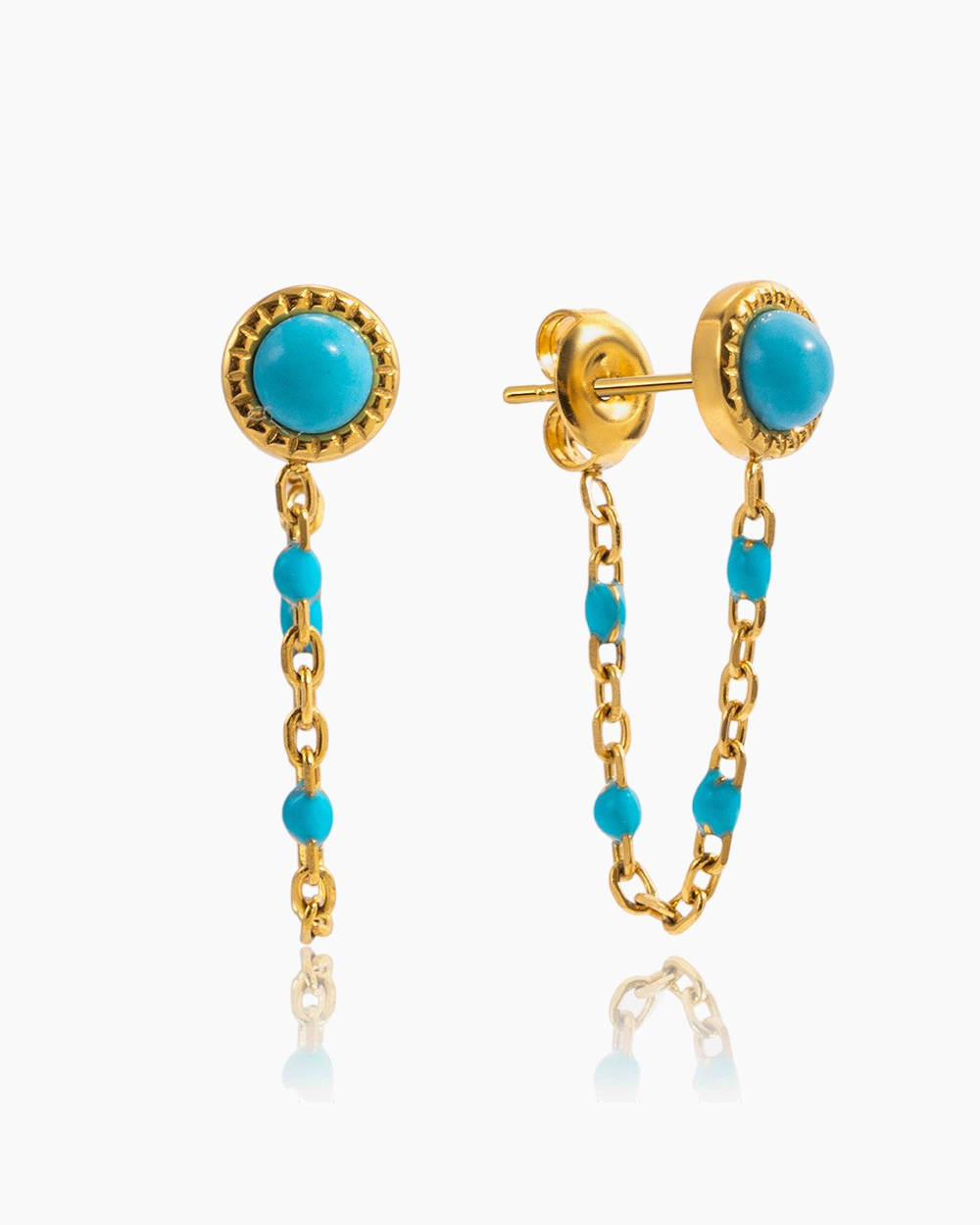 Turquoise Beaded Chain Stud Earrings