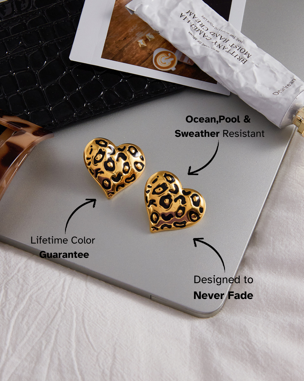 Gold-Tone Leopard Heart Statement Earrings