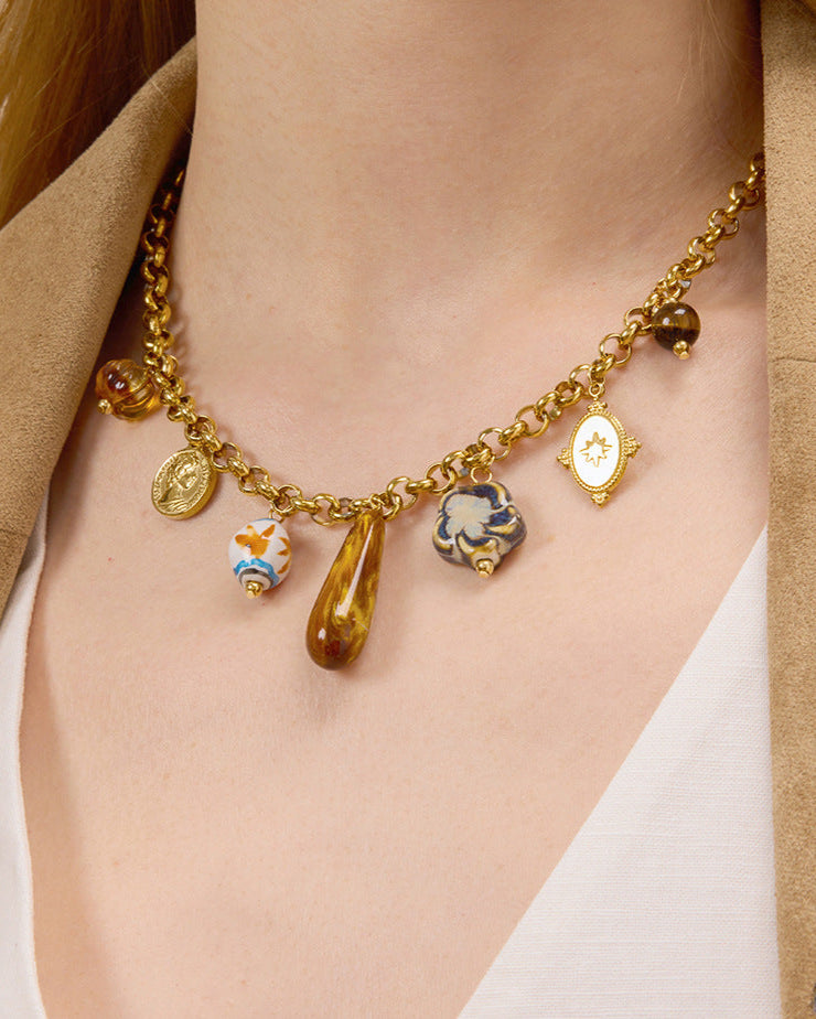 Amber Boho Charm Necklace