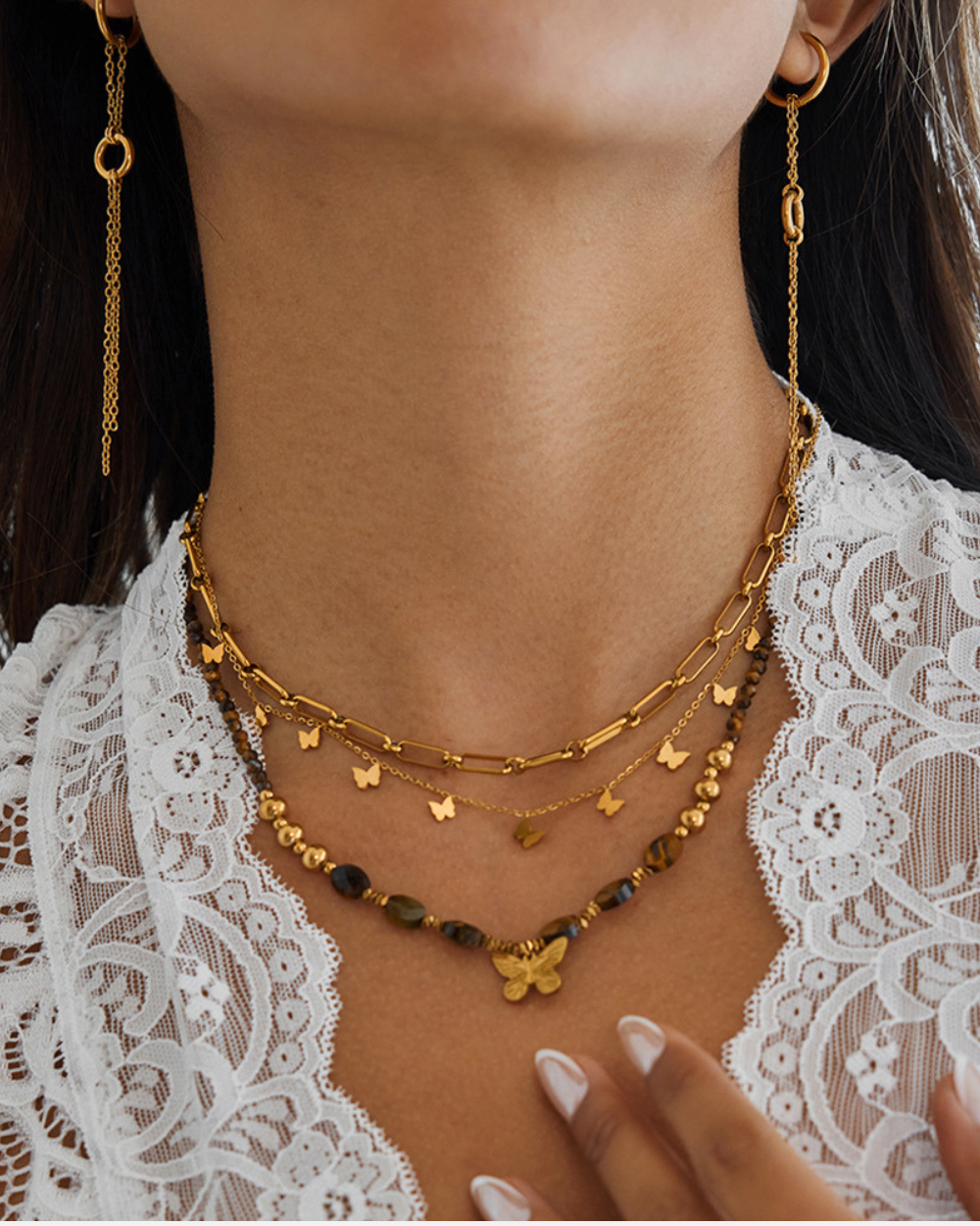Golden Butterfly Bead Necklace