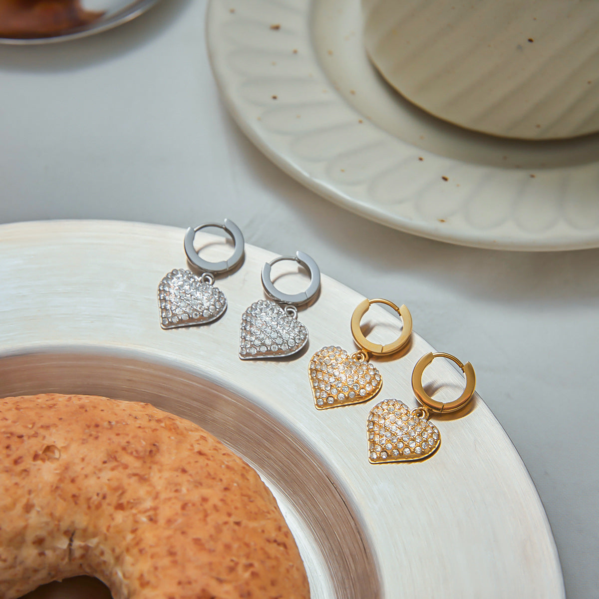 Radiant Heart Drop Earrings - Silver